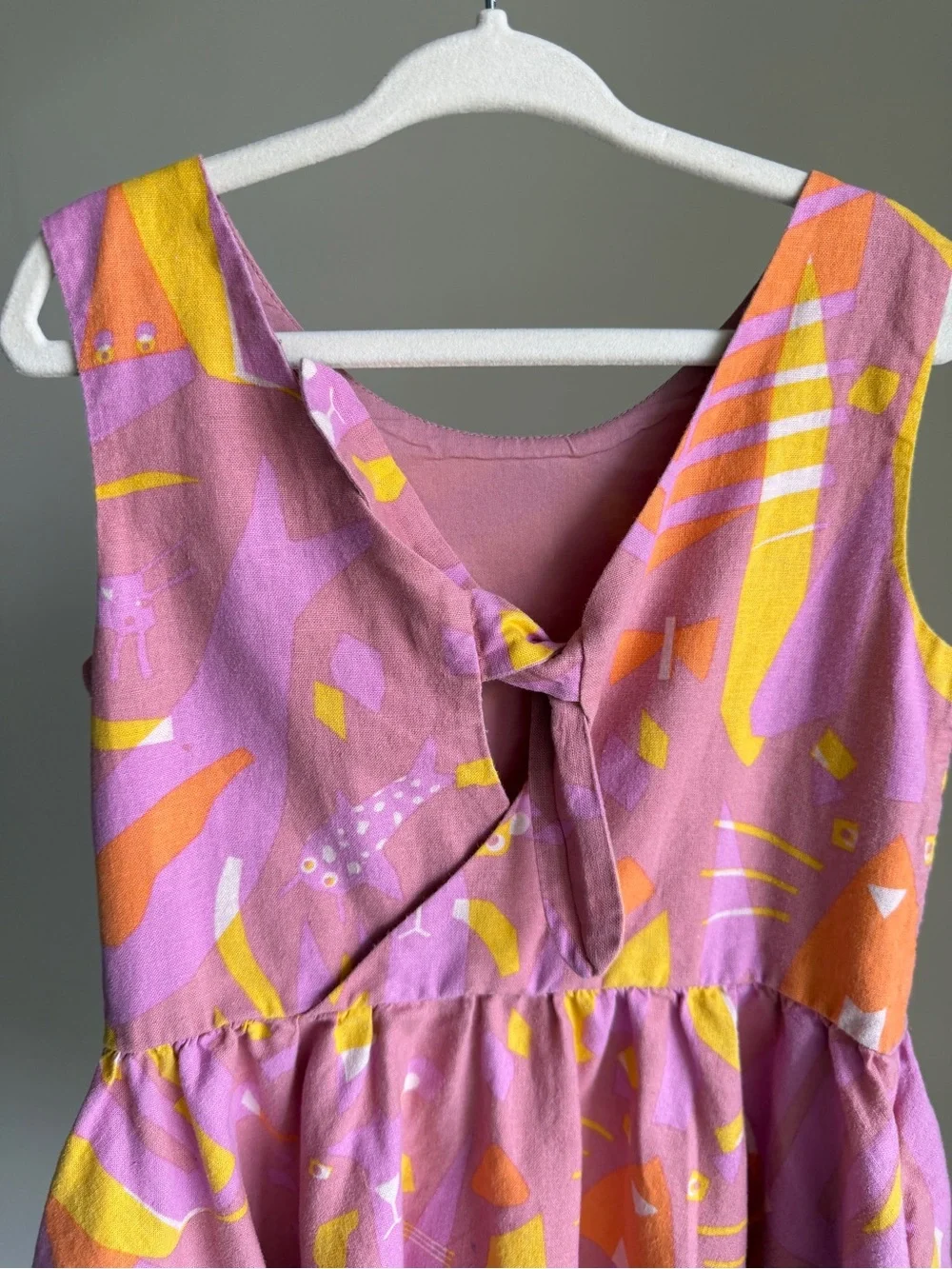 Tea Collection Girls Linen Blend Pink Abstract Print Tank Dress Size 5